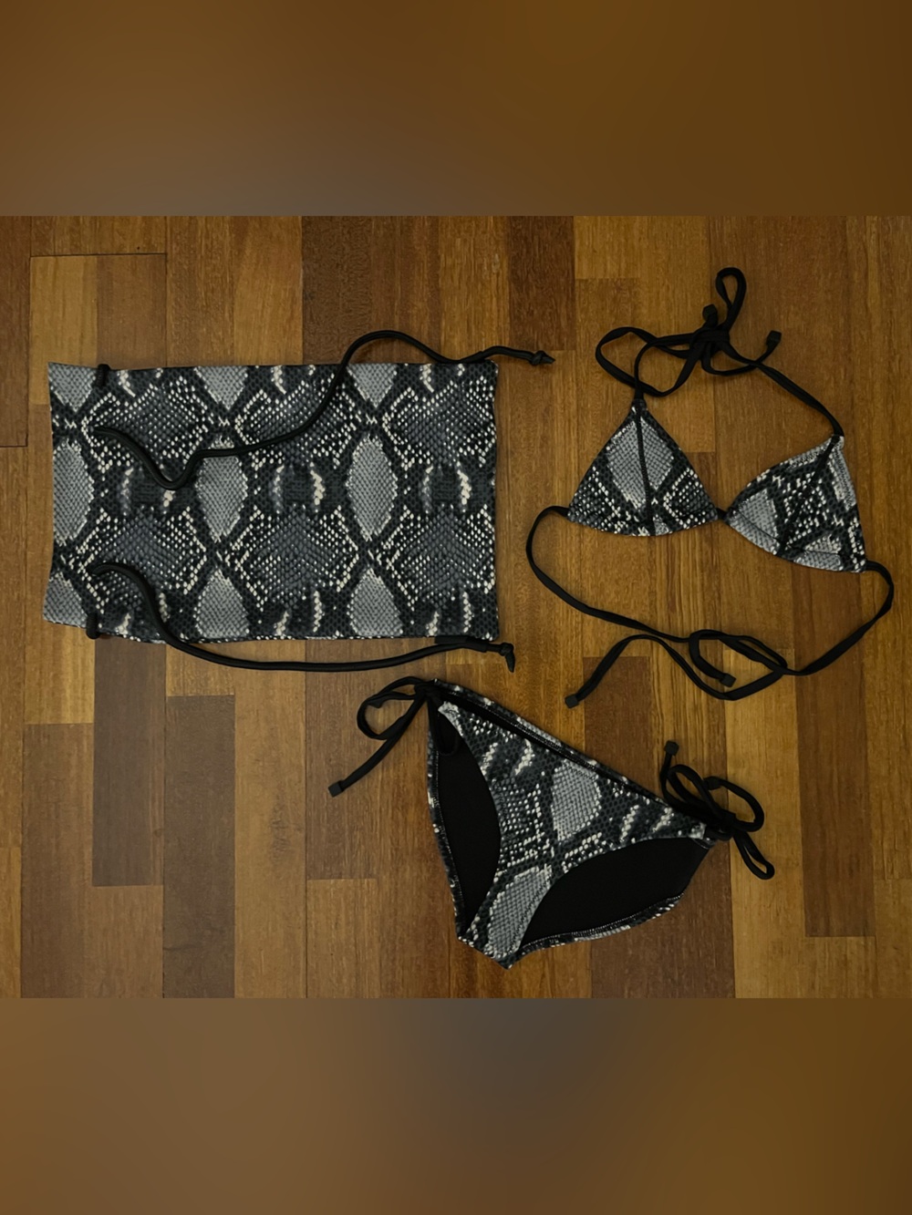 triangl swimwear Black and Gray Snakeskin Bikini Set